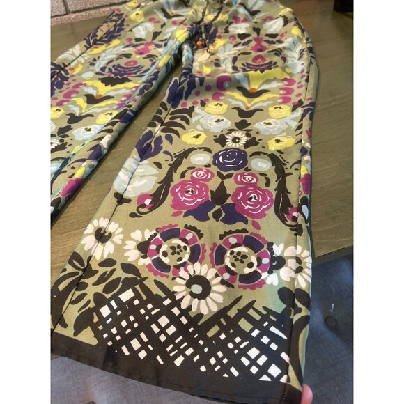 Zara Floral Patterned Womens Pants With Drawstring & Beaded Accents M - Picture 3 of 10